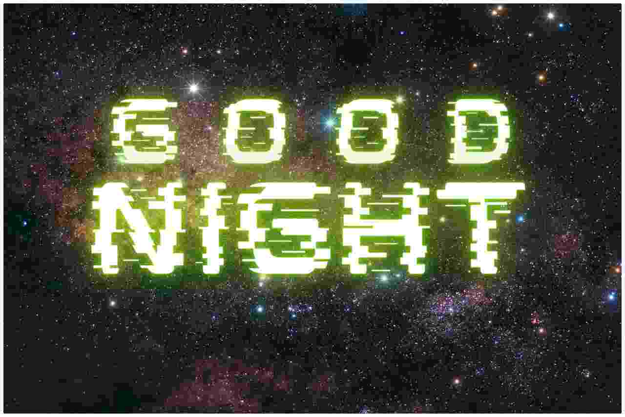 Good night message in elegant cursive font with a starry background